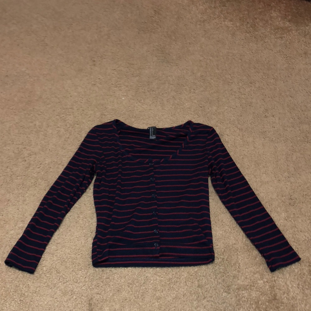 Striped button up crop